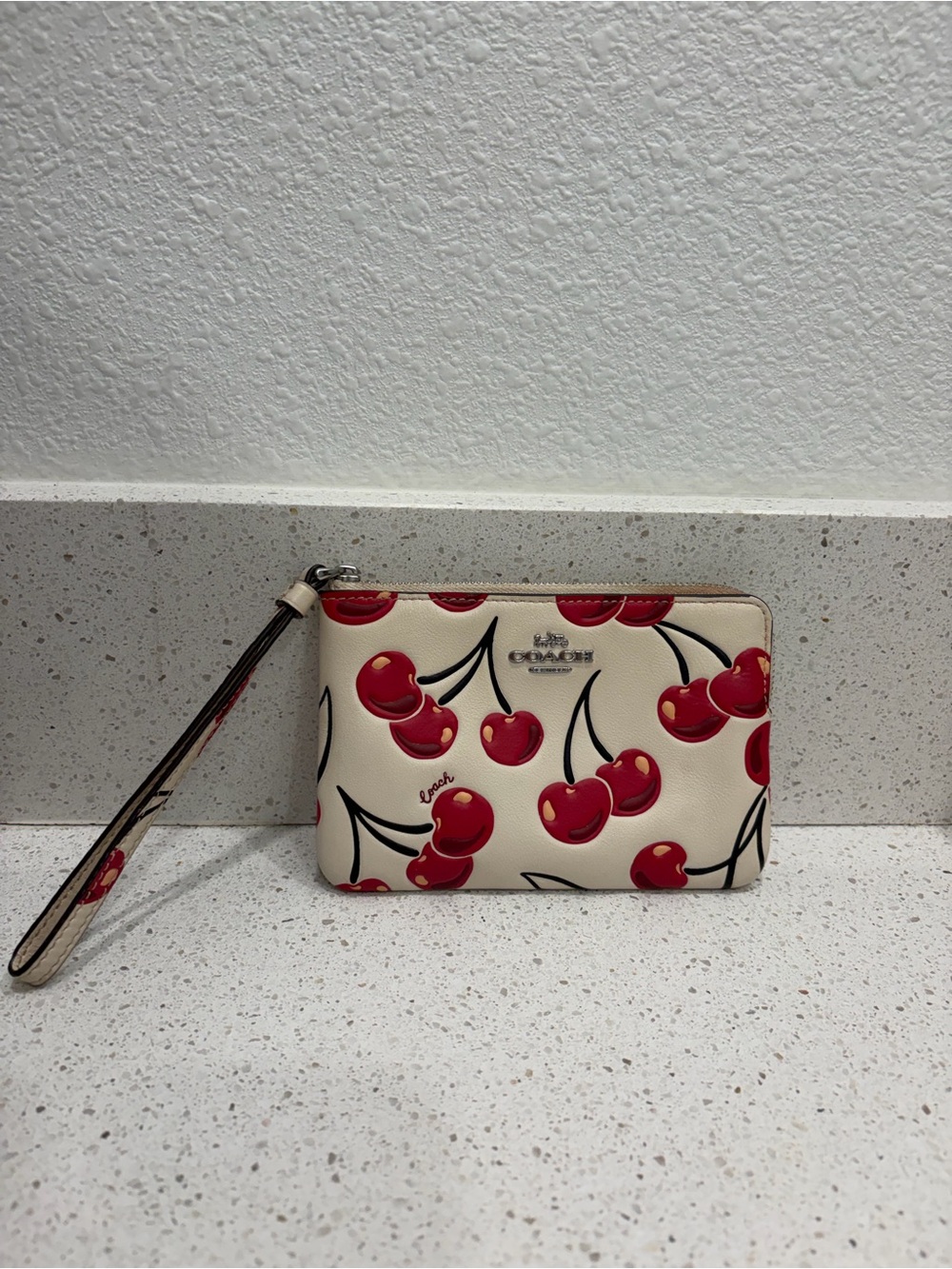 COACH Corner Zip Wristlet With Cherry Print Wallet EUC